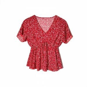 SHEIN red floral peplum blouse top shirt size medium M B160